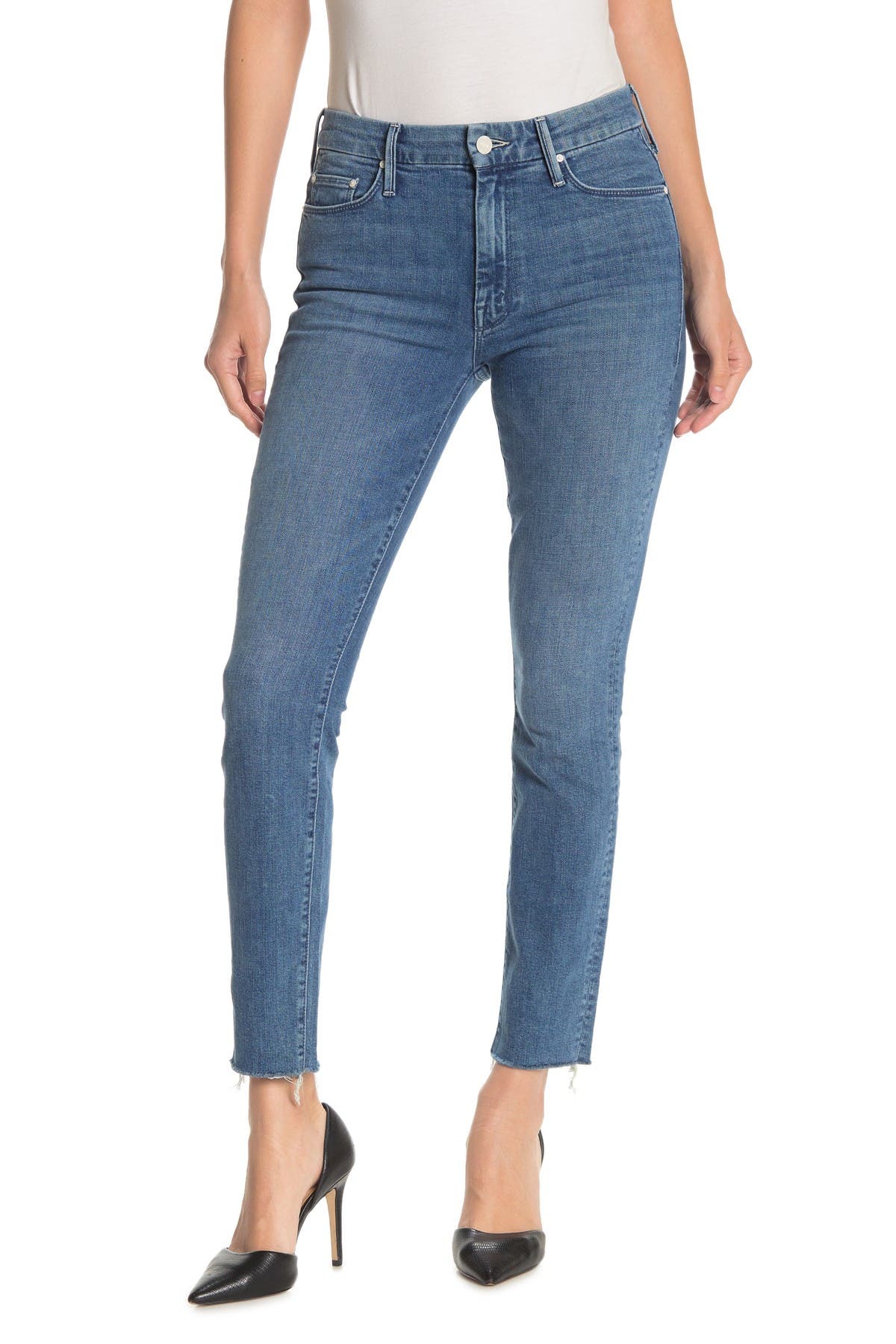 mother frayed ankle jeans