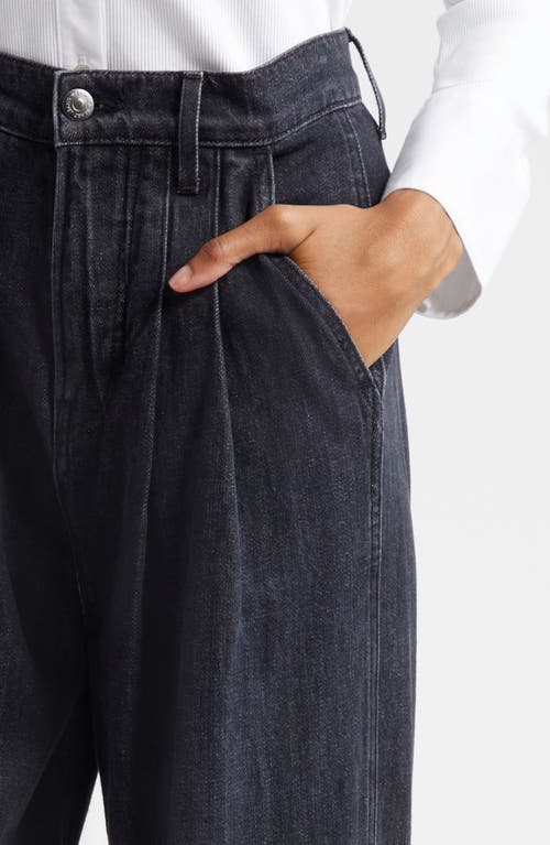 Shop Veronica Beard Mia High Waist Double Pleat Wide Leg Jeans In Washed Onyx