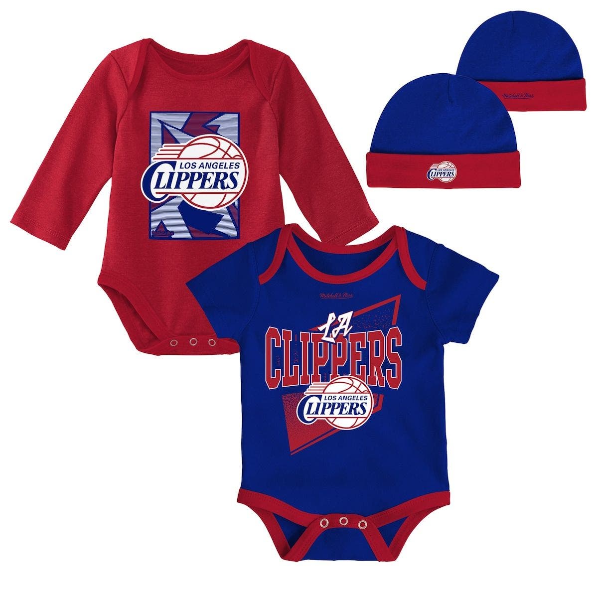 Nordstrom Accessories Headwear Hats Newborn & Infant Royal/Red LA Clippers 3-Piece Hardwood Classics Bodysuits & Cuffed Knit Hat Set at Nordstrom 