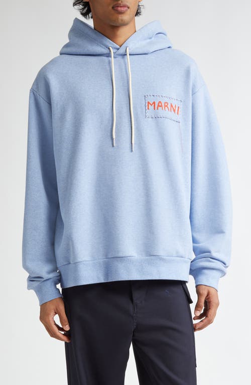 Shop Marni Logo Patch Cotton Hoodie In Light Blue