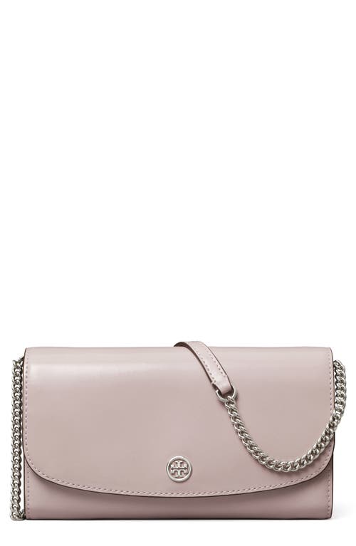 Shop Tory Burch Robinson Spazzolato Leather Wallet On A Chain In Primrose