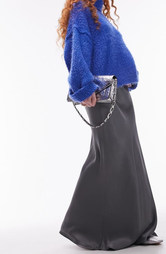 Shop Topshop Drawstring Satin Maxi Skirt In Grey
