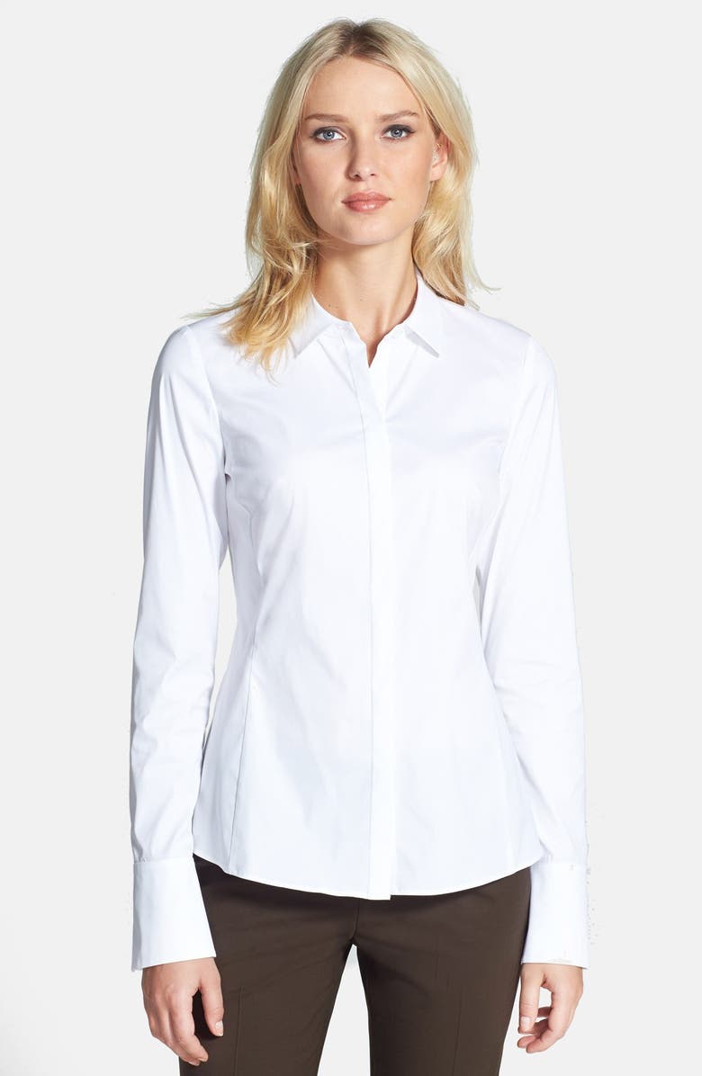 LAFAYETTE 148 NEW YORK 'Olina - Excursion Stretch' Fitted Blouse, Main, color, WHITE