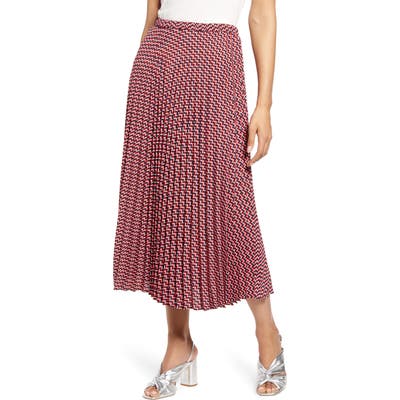 Petite Halogen Pleated Midi Skirt, Red
