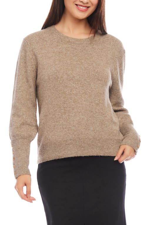 Shop Karen Kane Button Cuff Crewneck Sweater In Wheat