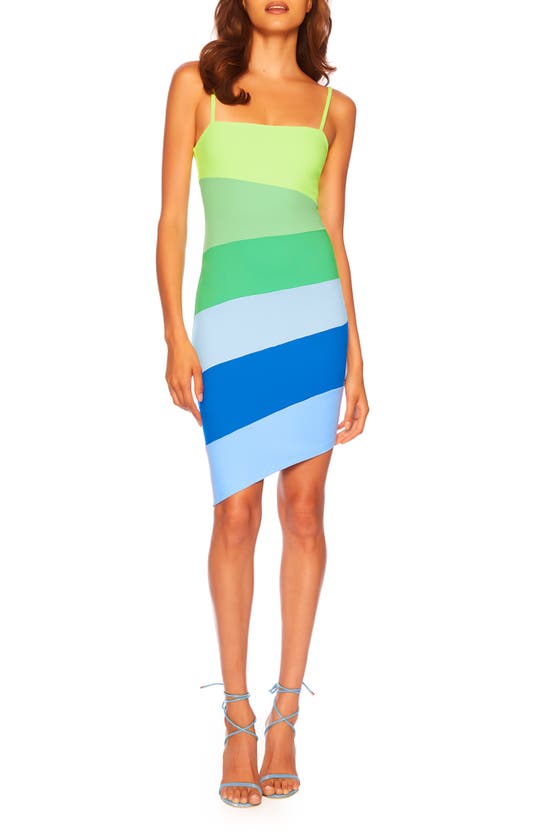 Shop Susana Monaco Colorblock Asymmetric Body-con Dress In Oasis