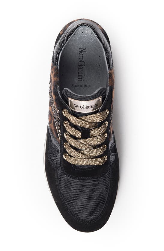 Nerogiardini Leopard Glitter Runner Sneakers In Black