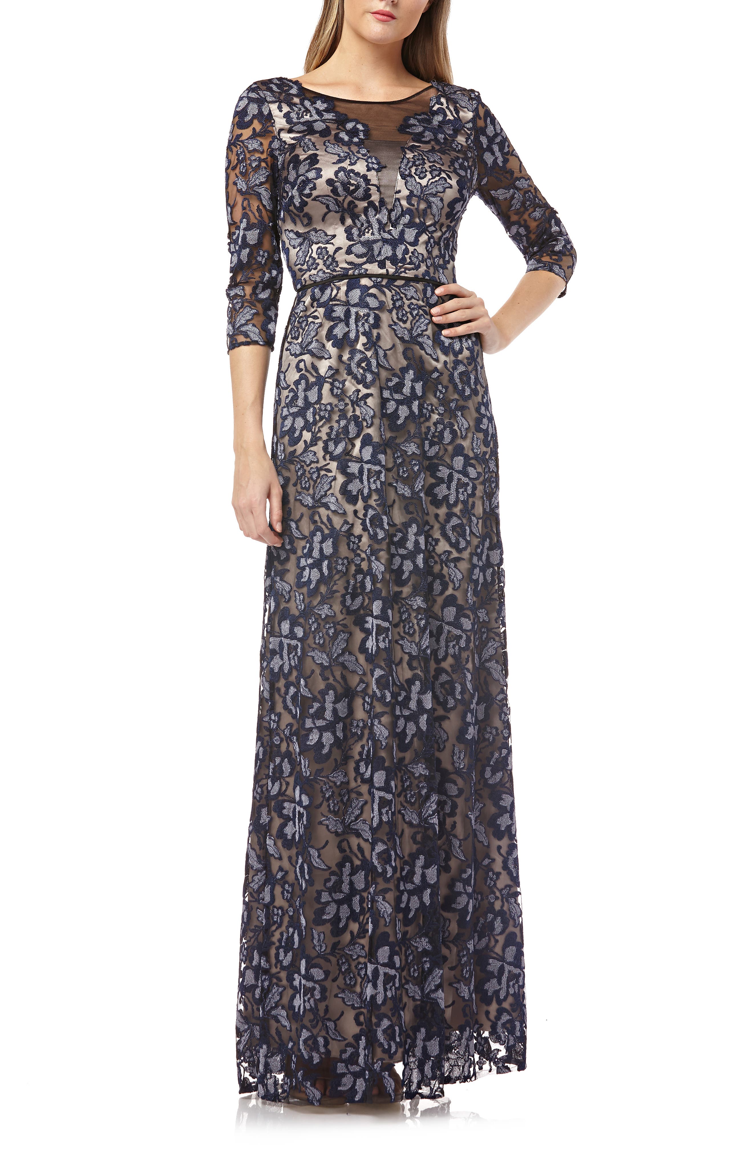 js collections floral embroidered gown