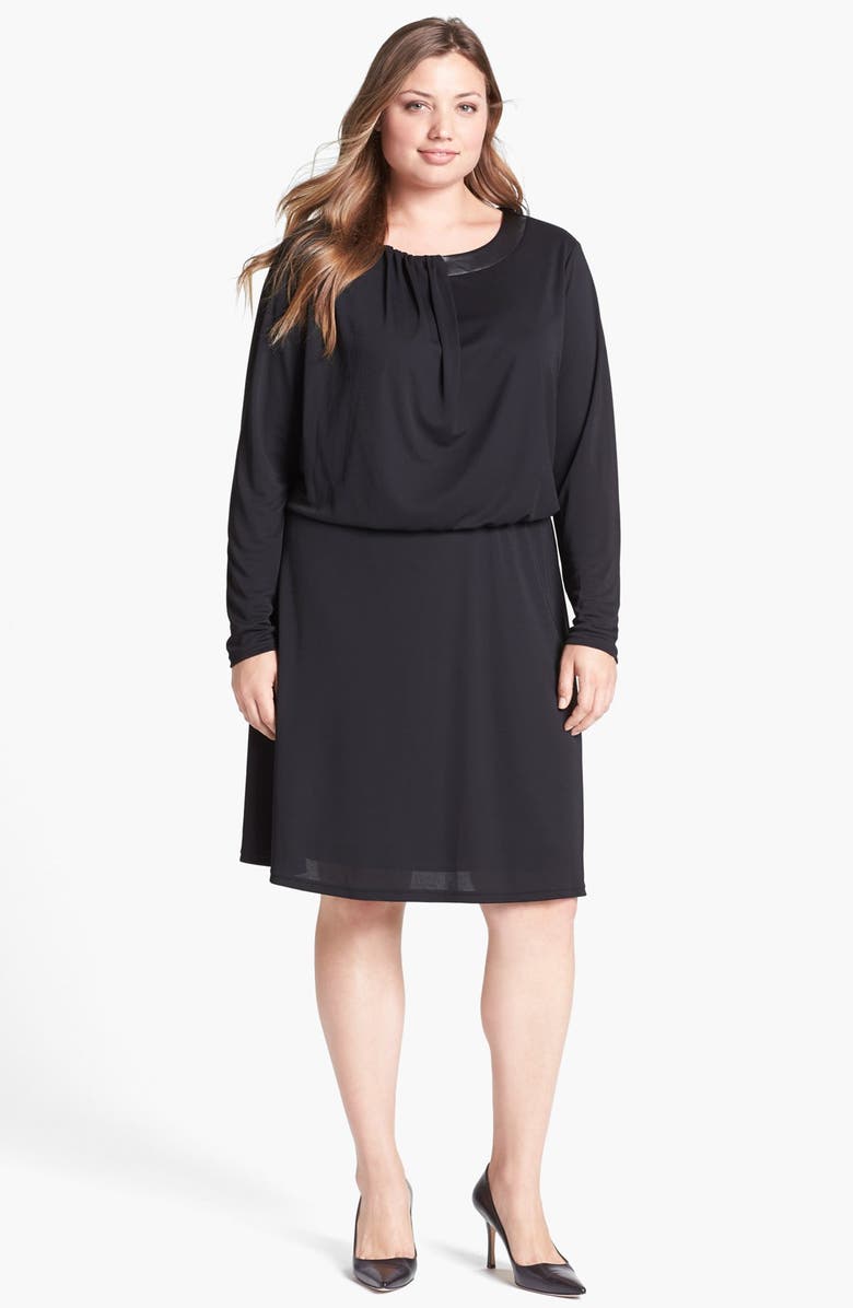 DKNYC Faux Leather Trim Blouson Dress (Plus Size) | Nordstrom
