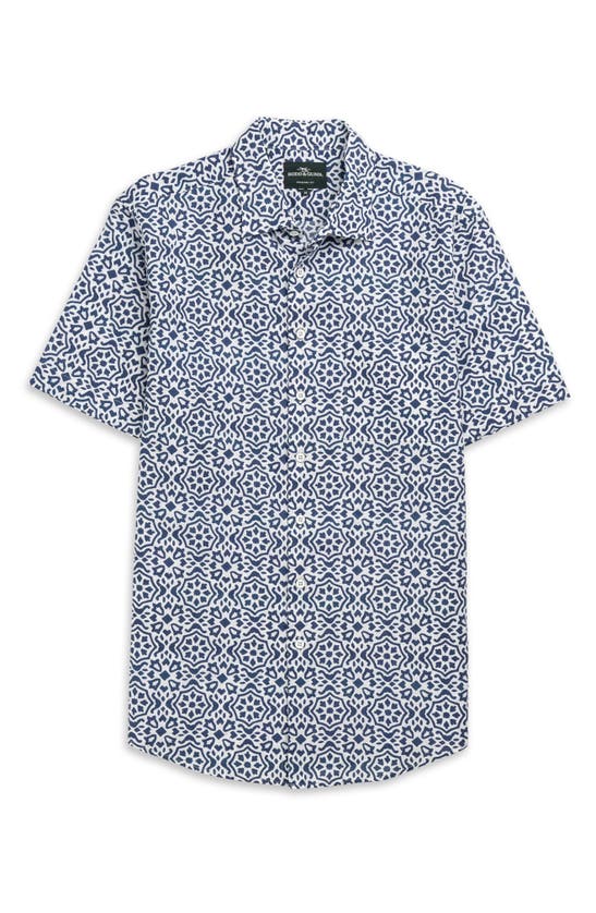 Shop Rodd & Gunn Becksley Tile Print Short Sleeve Linen & Cotton Button-up Shirt In Porcelain