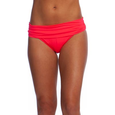 La Blanca Shirred Banded Hipster Bikini Bottoms, Red