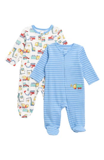 Shop Little Me Trucks Assorted 2-pack Cotton Footies In Blue