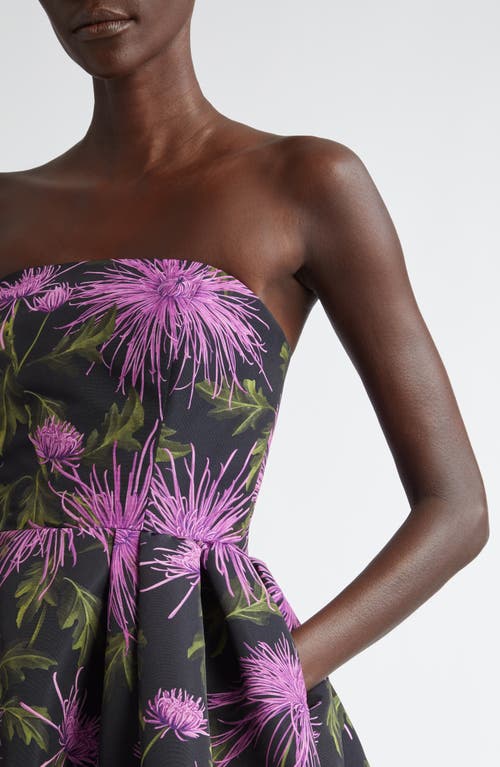 Oscar De La Renta Strapless Floral-print Faille Gown In Purple