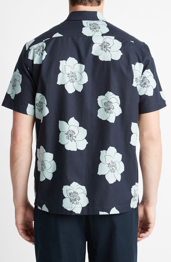 Shop Vince Apple Blossom Short Sleeve Button-up Shirt In Coastal/ Ceramic Blue