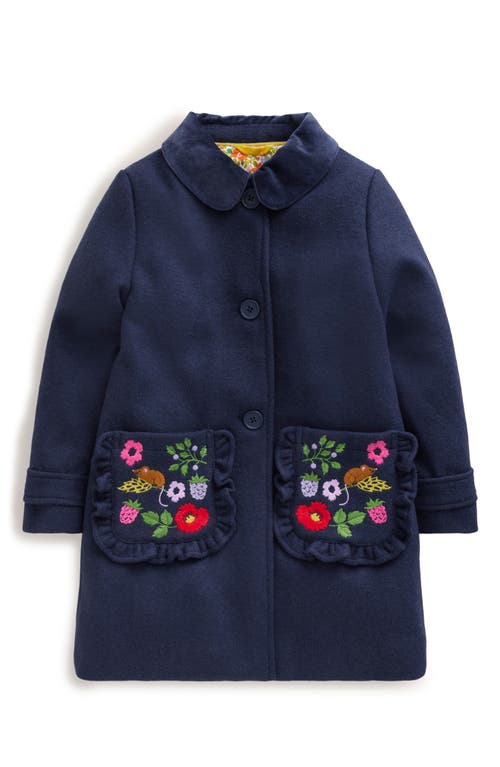 Shop Mini Boden Kids' Wonderful Floral Embroidered Wool Blend Coat In College Navy