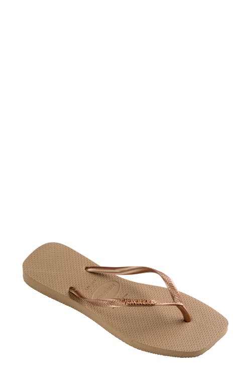 Shop Havaianas Slim Logo Flip Flop In Rose Gold/rose Gold