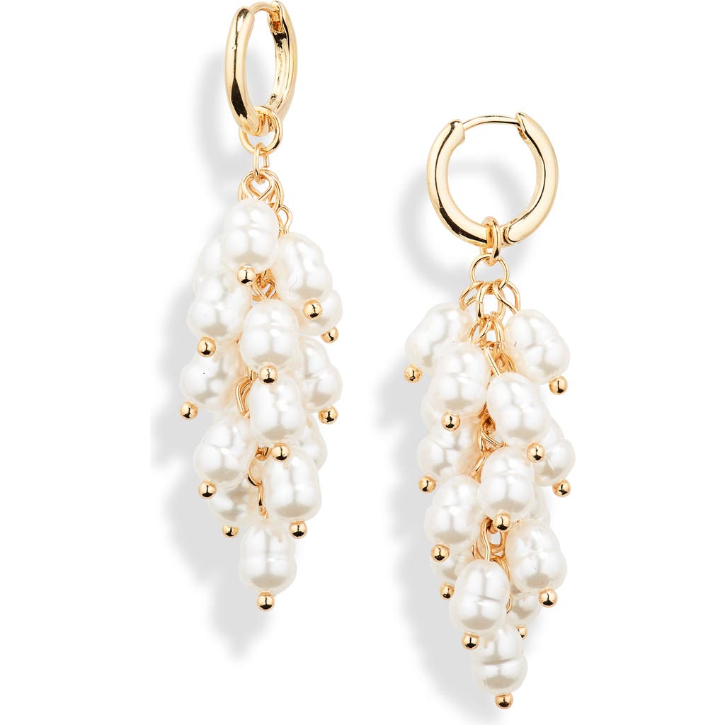 Shop Nordstrom Rack Imitation Pearl Cluster Linear Hoop Earrings In White- Gold