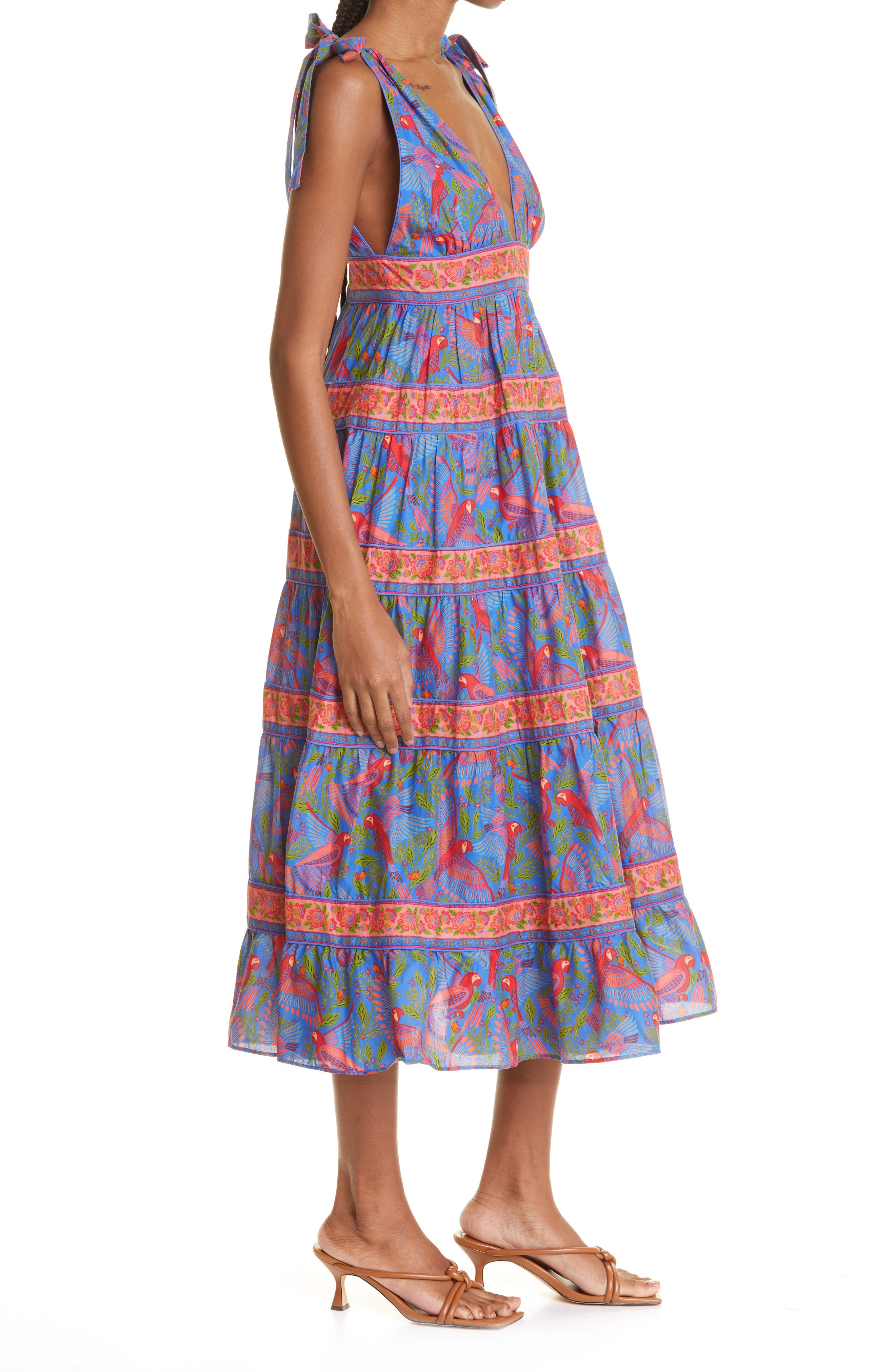 FARM Rio Macaw Flight Cotton Midi Dress 