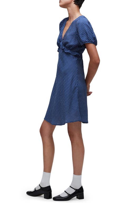 Madewell Polka Dot Puff Sleeve Ruffle Minidress In Curfew