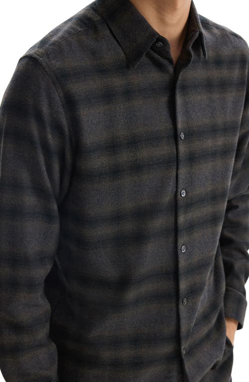 Shop Theory Irving Plaid Cotton Flannel Button-up Shirt In Hunter Green Melange