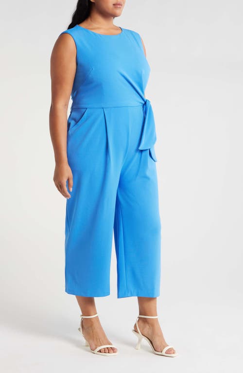 Shop Tahari Asl Side Tie Scuba Crepe Crop Wide Leg Jumpsuit In Summer Sky