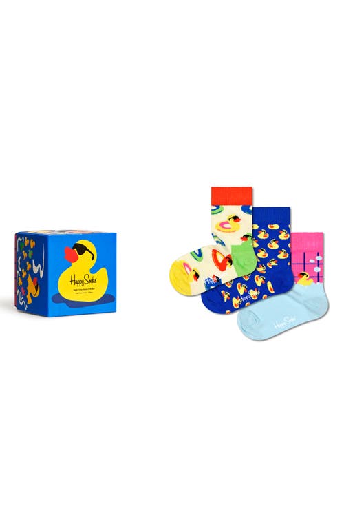 Happy Socks Kids' Bathtime Assorted 3-Pack Crew Socks Gift Box in Blue Multi