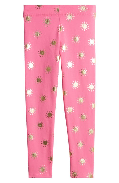 Mini Boden Kids' Fun Foil Print Leggings In Tickled Pink Gold Foil Suns