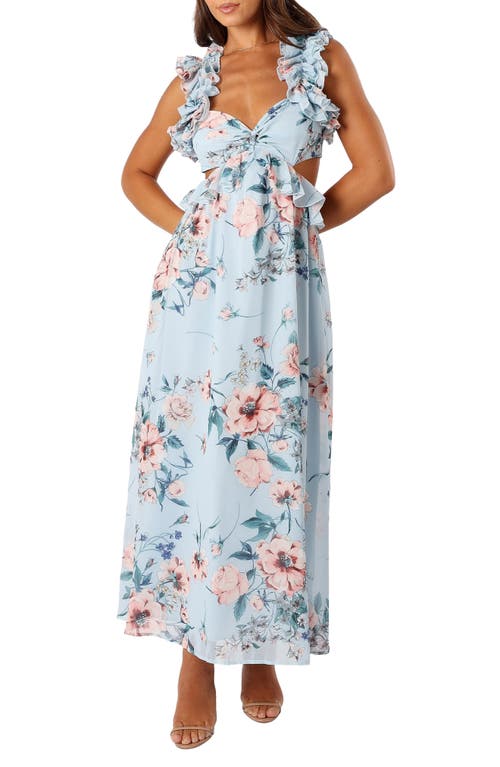 Lucah Floral Print Ruffle Dress in Blue Floral