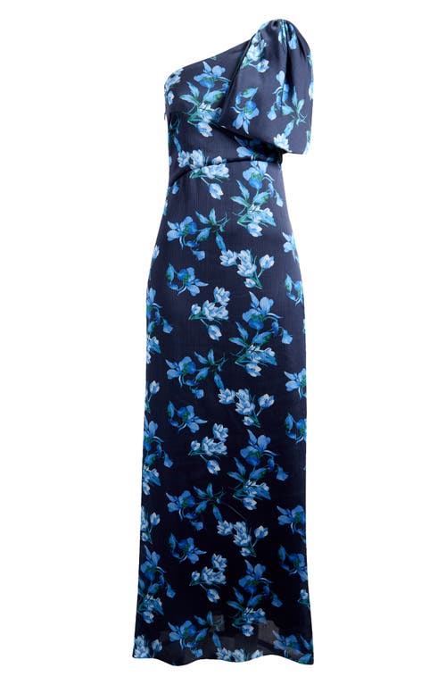 Shop Sachin & Babi Chelsea Floral Print One-shoulder Georgette Gown In Night Sky Venetian Petal