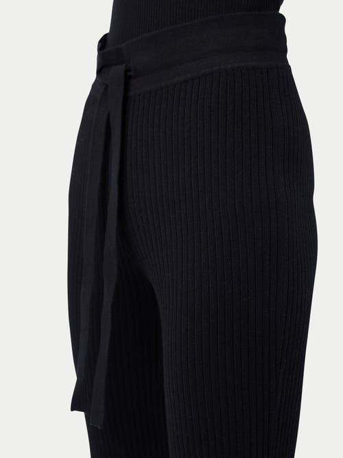 Gobi Mongolian Cashmere Drawstring Ribbed Cotton Silk Cashmere Blend Flares In Black