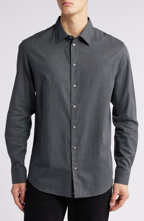 Emporio Armani Houndstooth Check Cotton Button-up Shirt In Solid Medium Grey