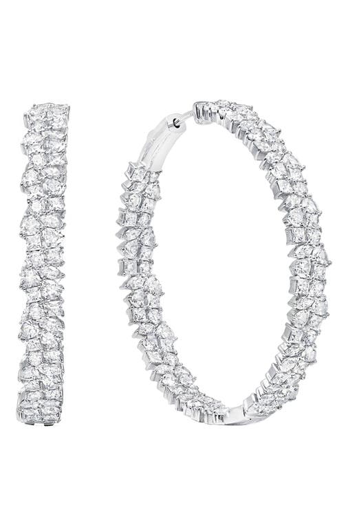 Cubic Zirconia Cluster Inside Out Hoop Earrings in Platinum