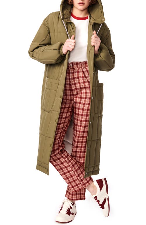 BERNIE Lightweight Quilted Long Coat in Olive Branch
