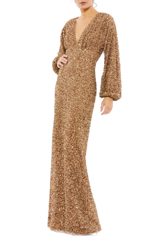 Vintage Style Dresses | Vintage Inspired Dresses Mac Duggal Long Sleeve Sequin Gown in Bronze at Nordstrom Size 16 $498.00 AT vintagedancer.com