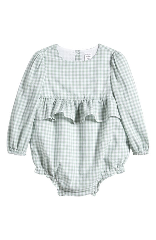 Shop Nordstrom Ruffle Cotton Bubble Romper In Green Mirror Gingham