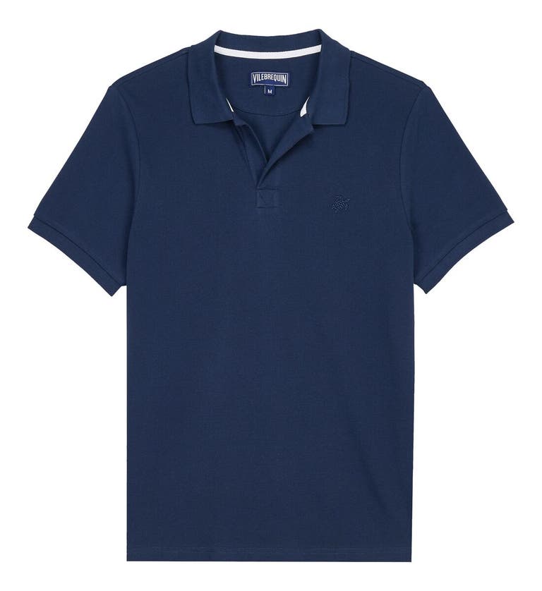 Shop Vilebrequin Solid Cotton Polo In Bleu Marine