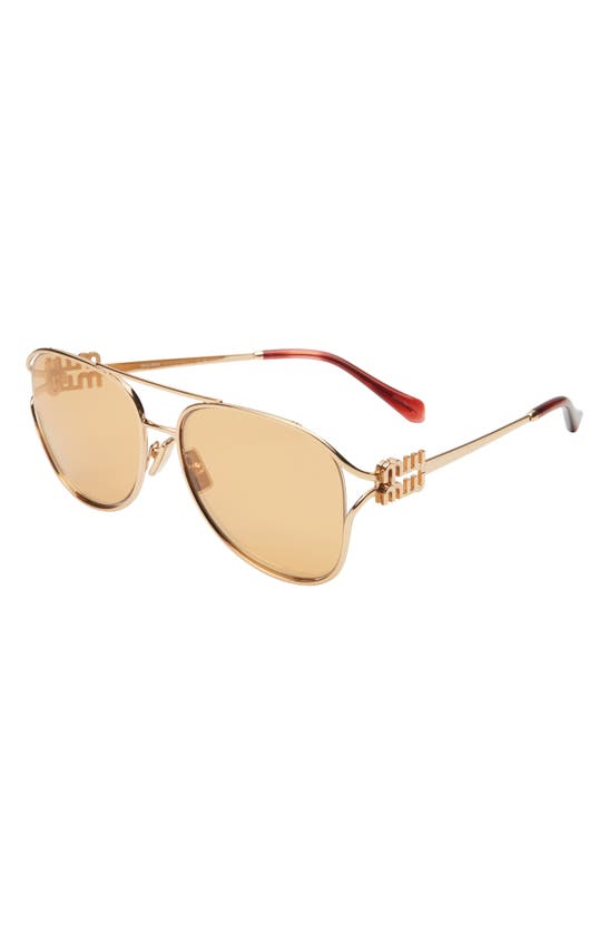 Shop Miu Miu 58mm Pilot Sunglasses In Gold
