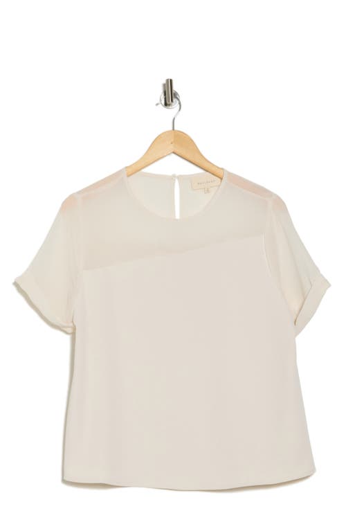 Melloday Mixed Media Stretch Top In Bone