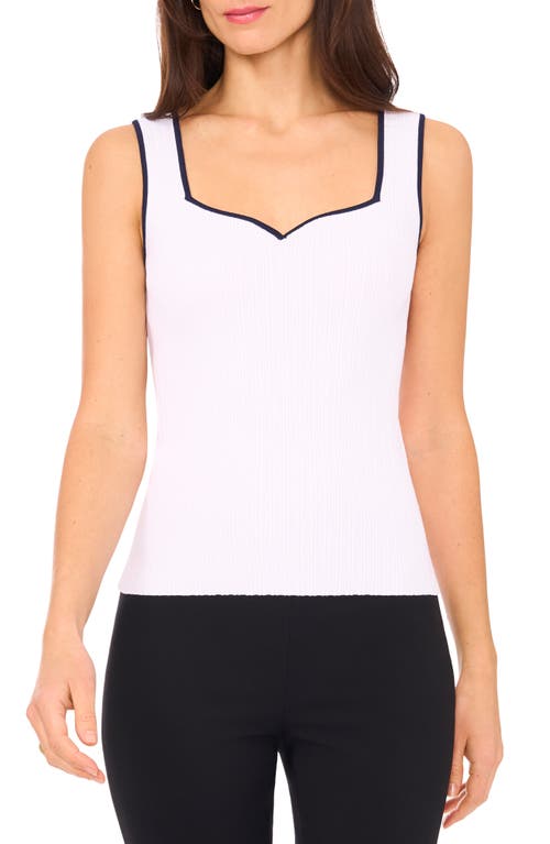 halogen(r) Piped Sweetheart Neck Sweater Tank Top in Bright White