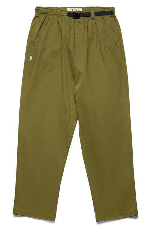 Chiller Belted Loose Fit Cotton Stretch Twill Pants in Olive Twill