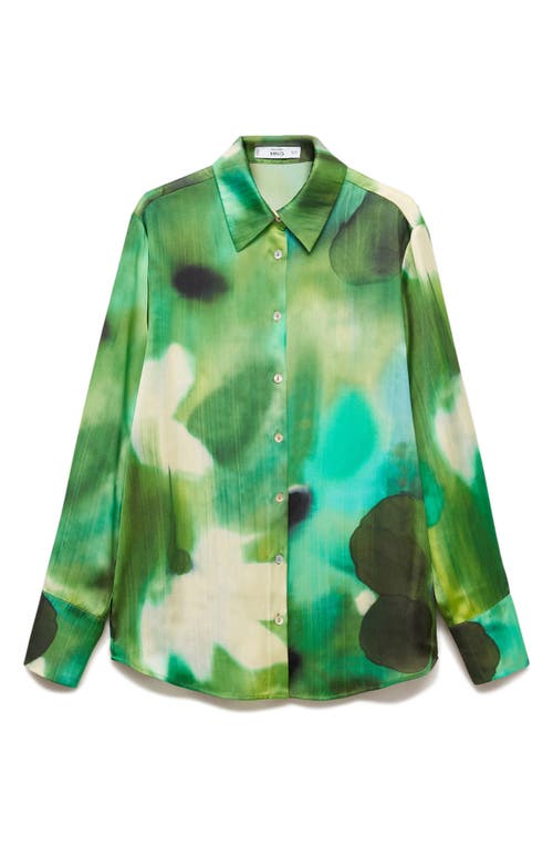 Shop Mango Satin Button-up Shirt In Green