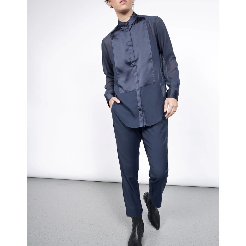 Wildfang The Empower Sheer Long Sleeve Tuxedo Button Up In Navy