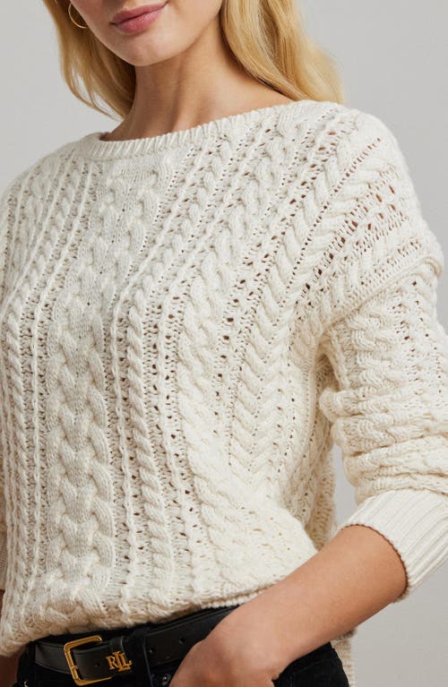 Shop Lauren Ralph Lauren Cable Stitch Cotton Blend Sweater In Mascarpone Cream