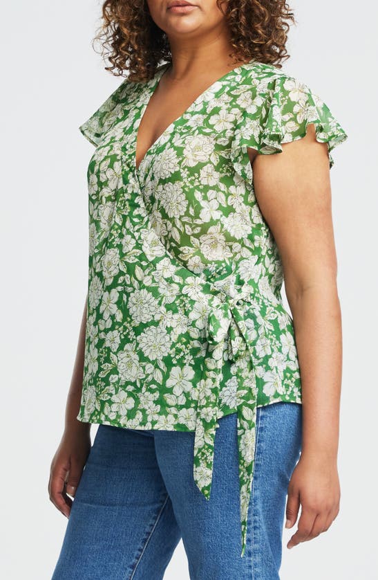 Shop Estelle Field Floral Wrap Top In Green Floral