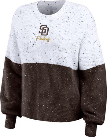San Diego Padres WEAR by Erin Andrews Women's Color Block Script Pullover  Sweater - White/Brown