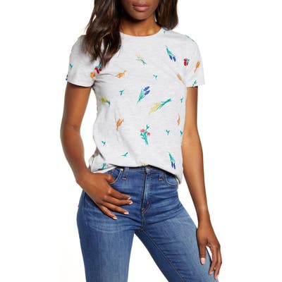 Lucky Brand Embroidered Flower Tee, Grey