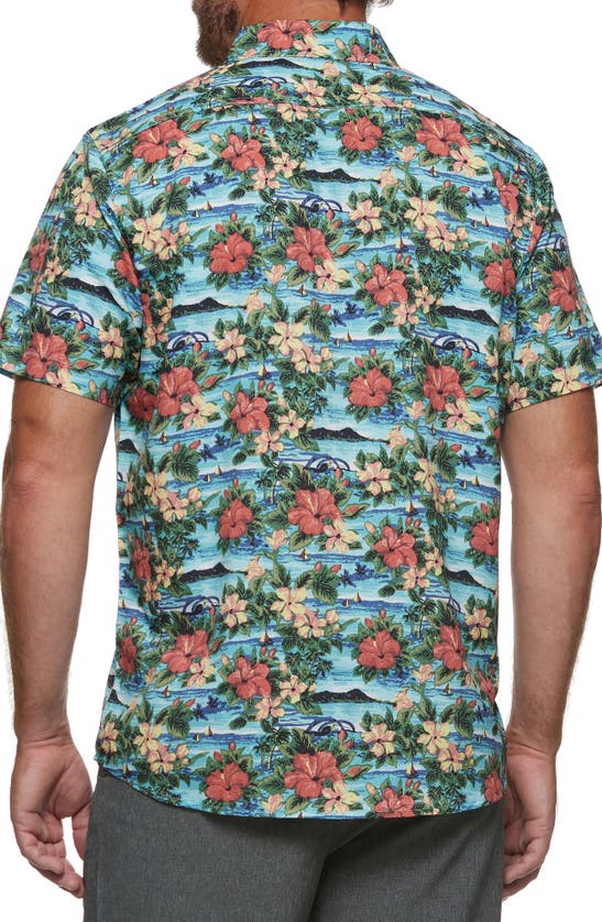 Shop Flag And Anthem Tropical Floral Print Short Sleeve Performance Shirt In Aqua Multi