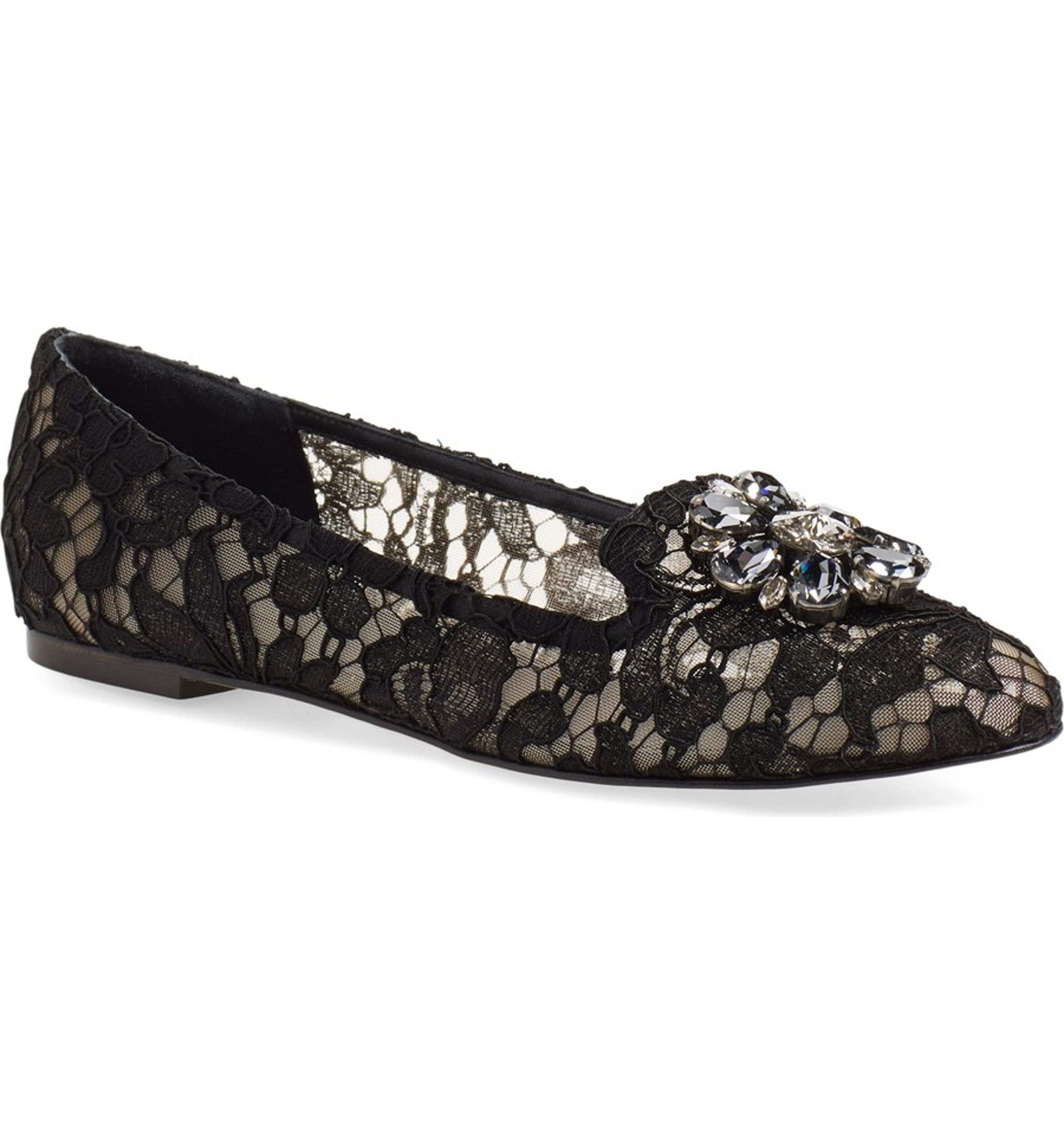Dolce&Gabbana Crystal & Lace Pointy Toe Flat (Women) | Nordstrom