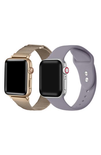 Shop The Posh Tech 2-pack Silicone & Stainless Steel Apple Watch® Watchbands In New Gold/lilac