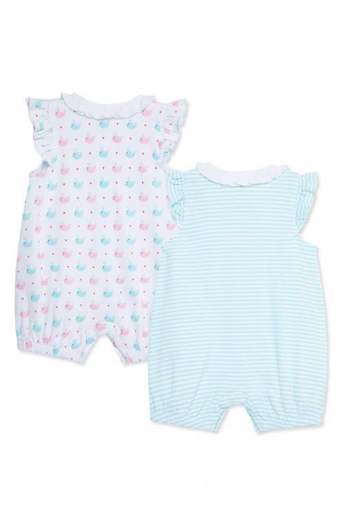 Shop Little Me Whale Print 2-pack Rompers In Aqua/white Assorted